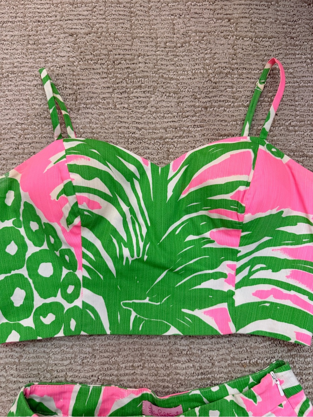 Lilly Pulitzer Pink & Green Tropical Print Pleated Skirt Set - Picture 5 of 8